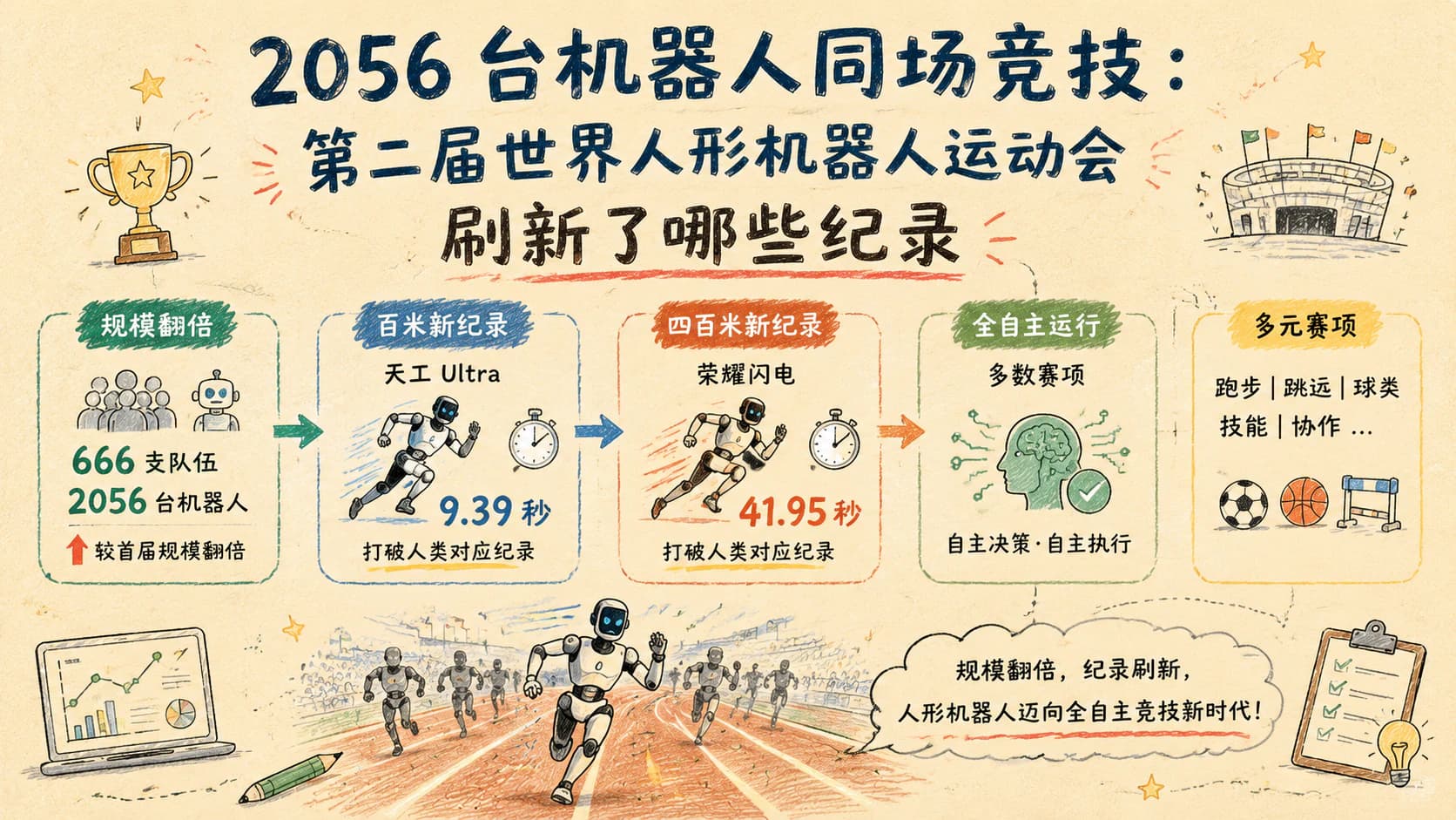 2056 台机器人同场竞技：第二届世界人形机器人运动会刷新了哪些纪录