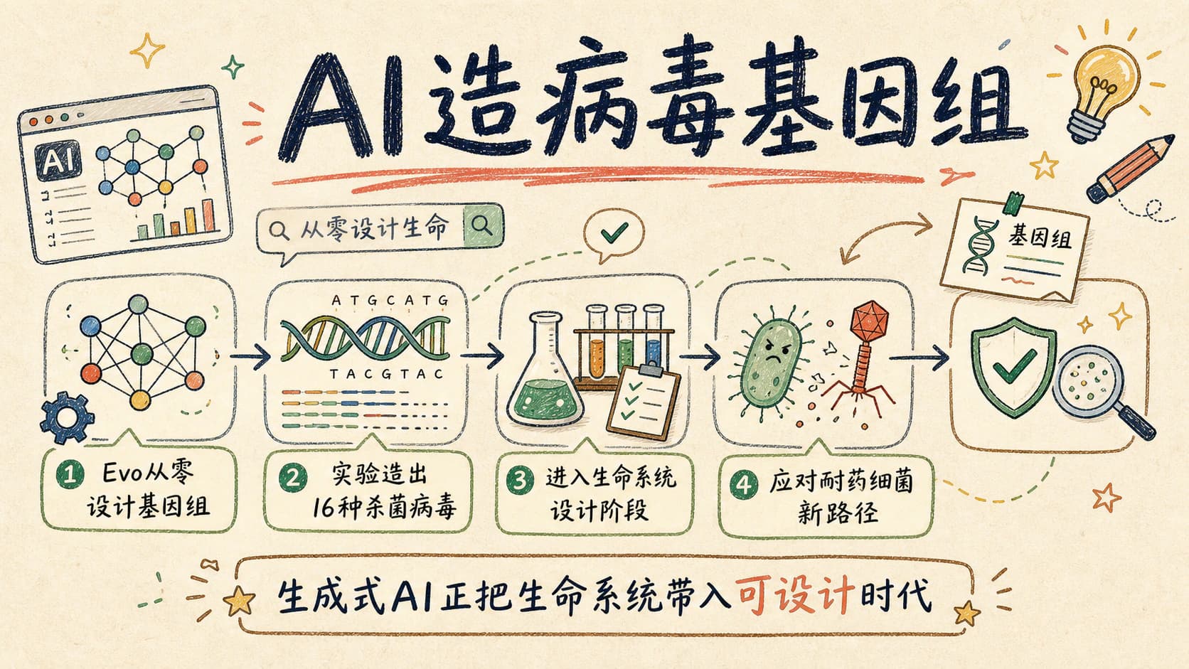 AI从零设计病毒基因组：斯坦福团队用大模型造出16种杀细菌的全新病毒