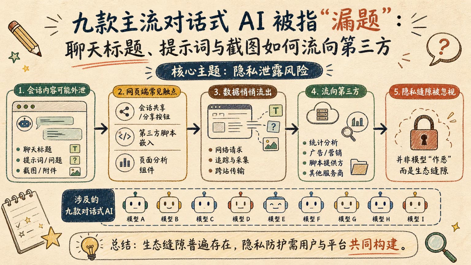 九款主流对话式 AI 被指"漏题":聊天标题、提示词与截图如何流向第三方