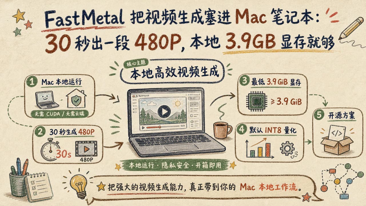 FastMetal 把视频生成塞进 Mac 笔记本：30 秒出一段 480P，本地 3.9GB 显存就够