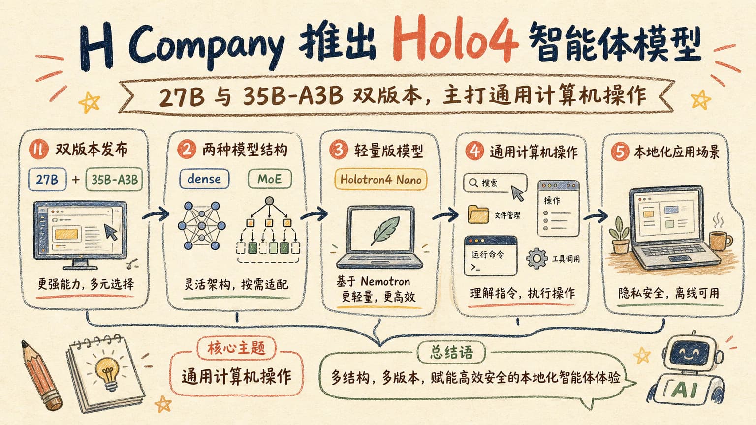 H Company 推出 Holo4 智能体模型：27B 与 35B-A3B 双版本，主打通用计算机操作