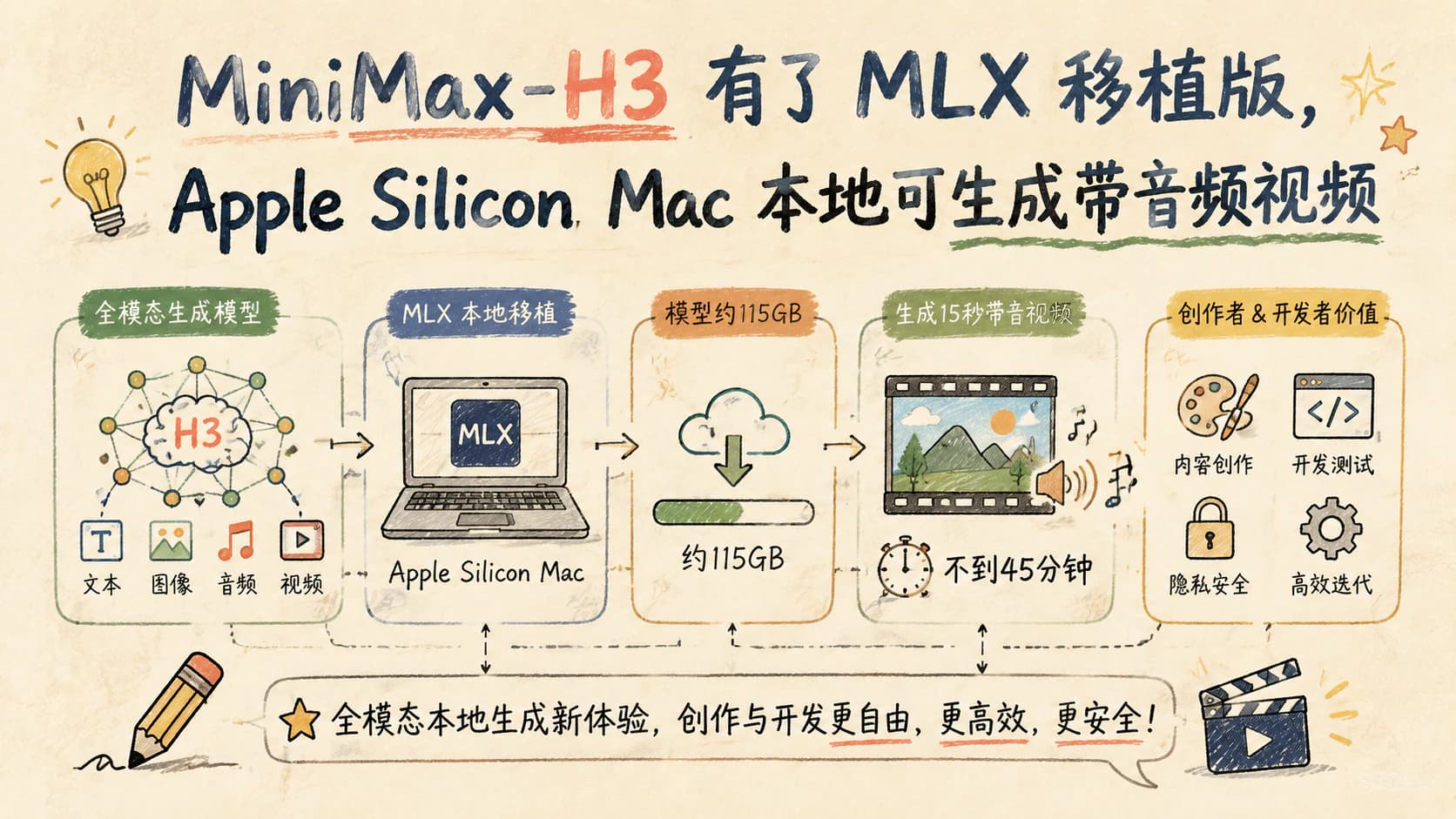 MiniMax-H3 有了 MLX 移植版，Apple Silicon Mac 本地可生成带音频视频