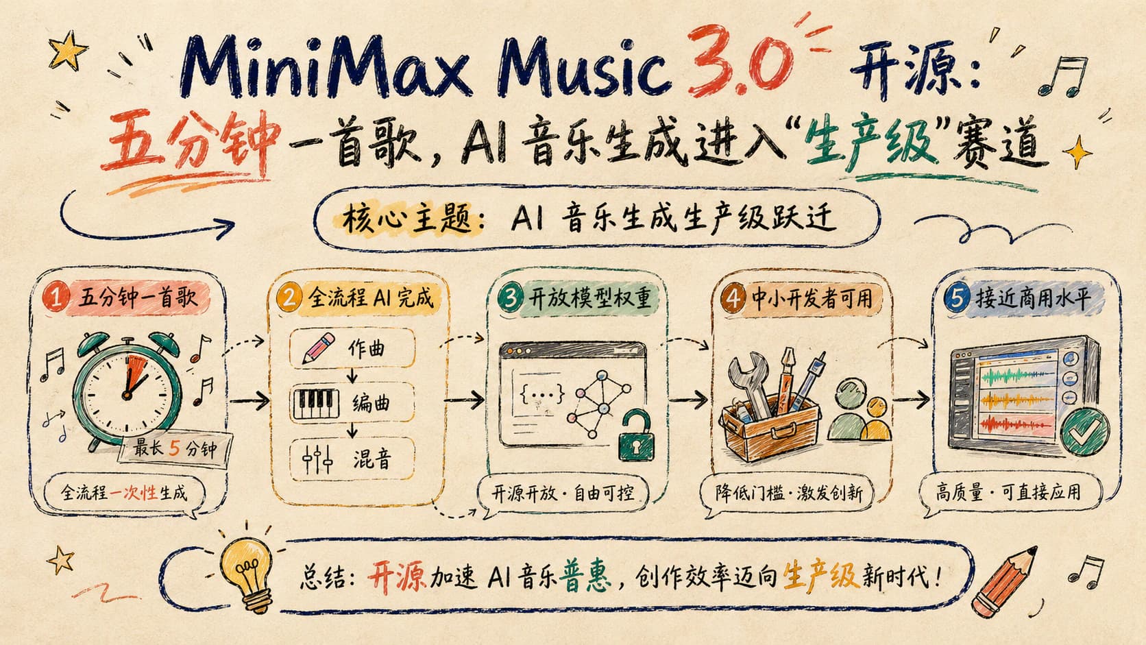 MiniMax Music 3.0 开源：五分钟一首歌，AI 音乐生成进入"生产级"赛道