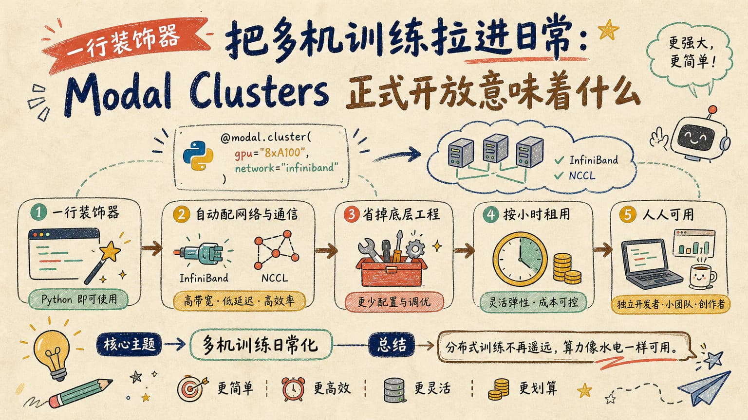 一行装饰器把多机训练拉进日常：Modal Clusters 正式开放意味着什么