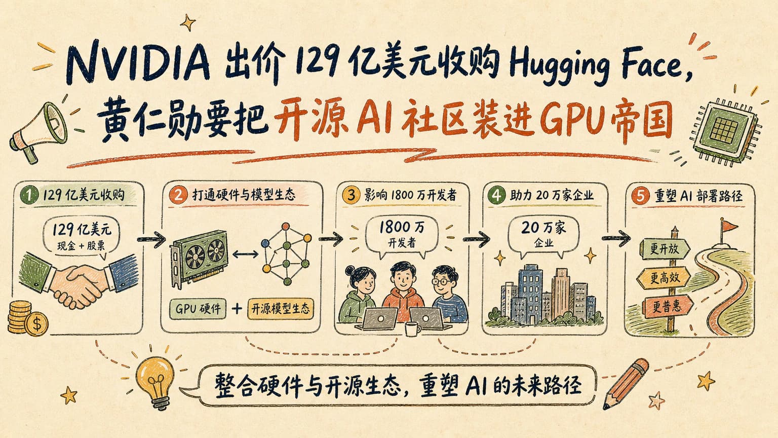 NVIDIA 出价 129 亿美元收购 Hugging Face，黄仁勋要把开源 AI 社区装进 GPU 帝国
