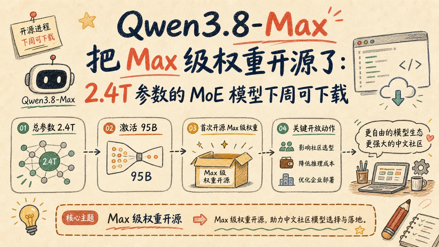 Qwen3.8-Max 把 Max 级权重开源了：2.4T 参数的 MoE 模型下周可下载