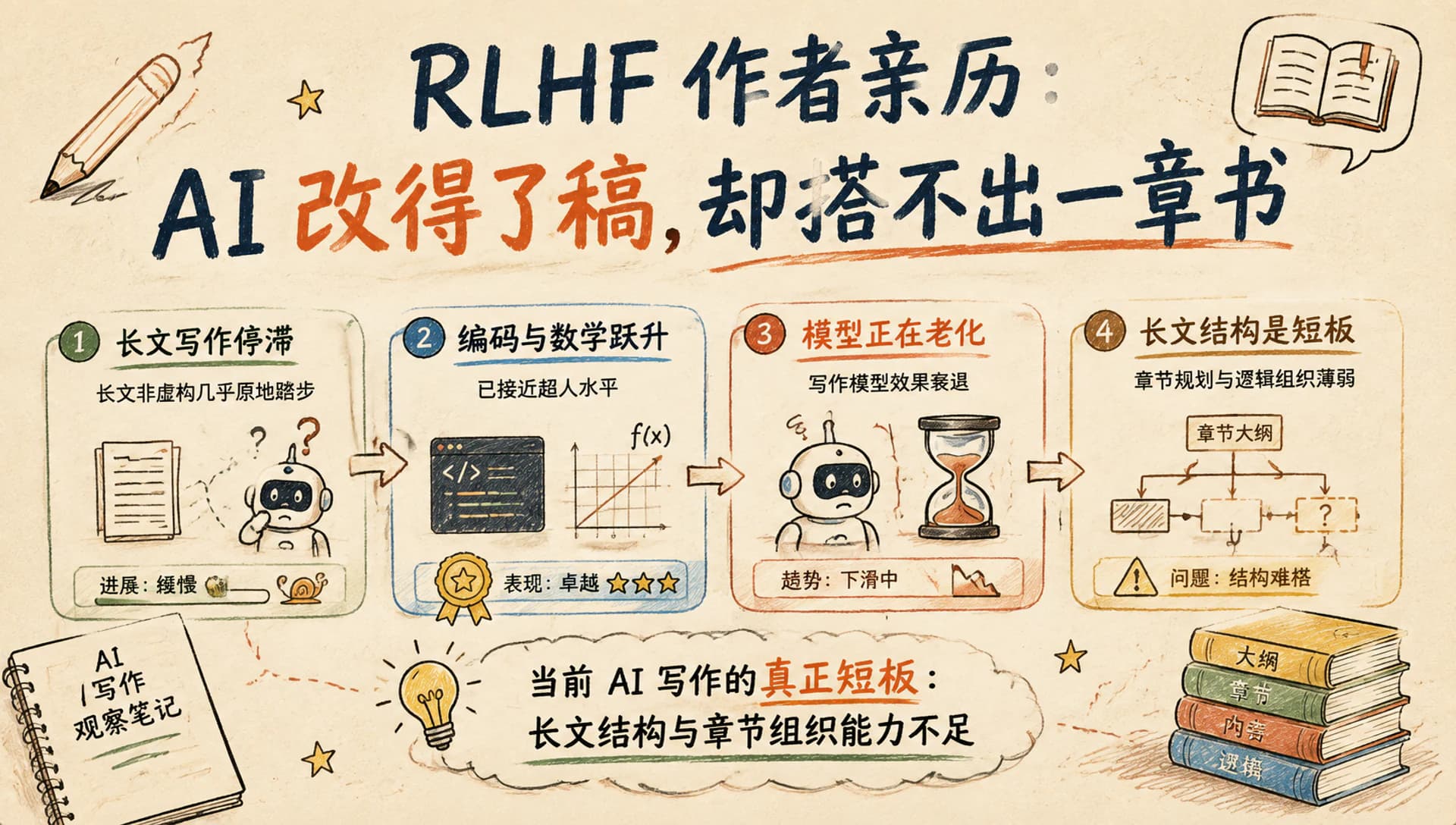 RLHF 作者亲历：AI 改得了稿，却搭不出一章书