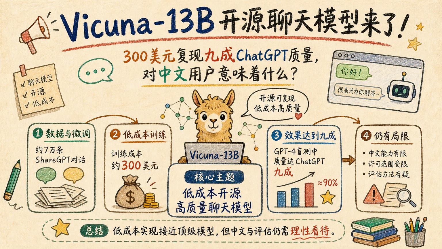 Vicuna-13B开源聊天模型来了：300美元复现九成ChatGPT质量，对中文用户意味着什么