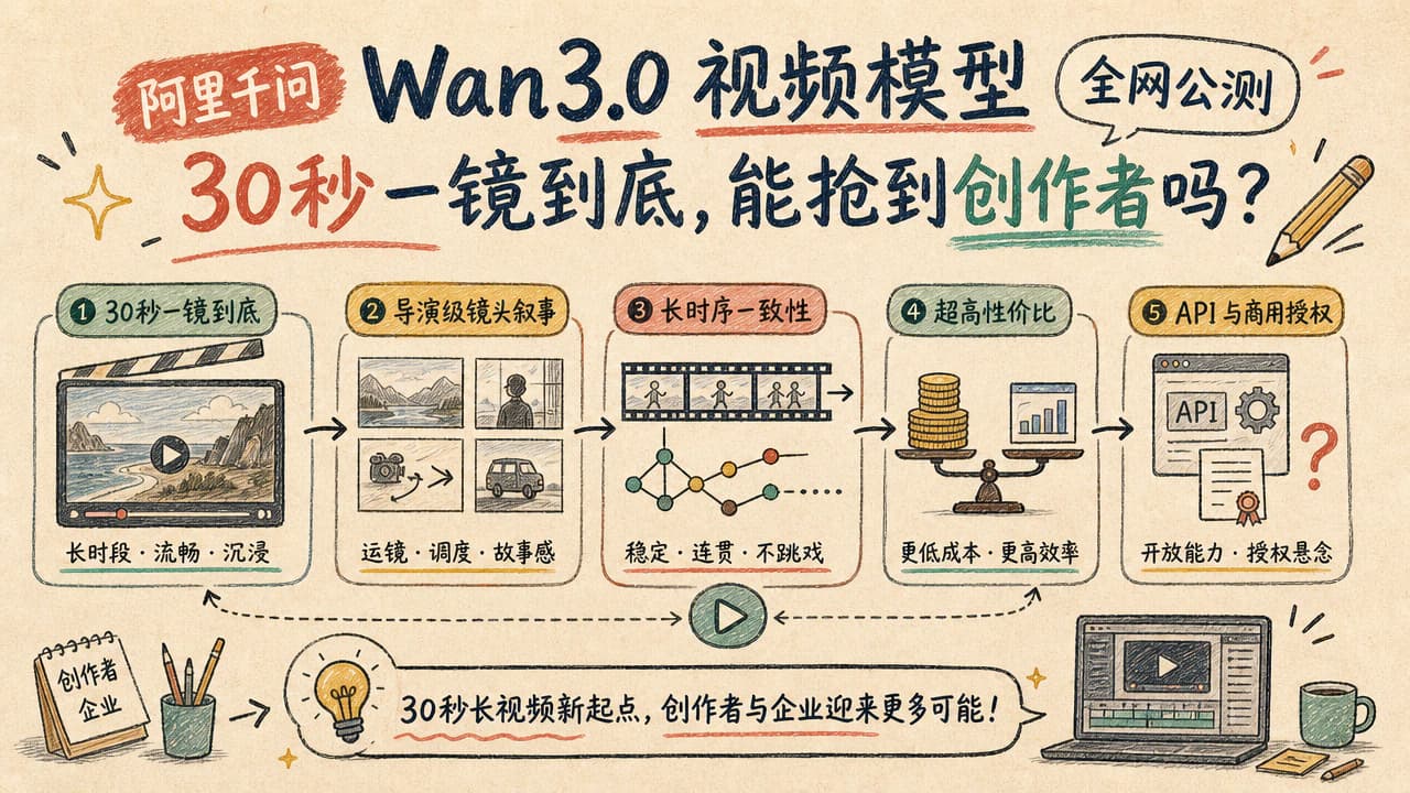 阿里千问 Wan3.0 视频模型全网公测：30 秒一镜到底，能抢到创作者吗