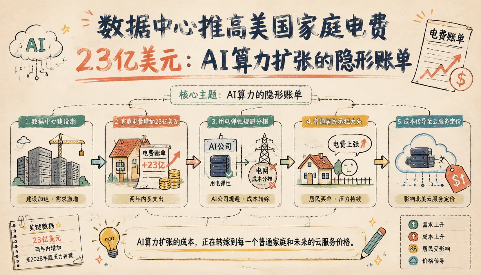 数据中心推高美国家庭电费23亿美元:AI算力扩张的隐形账单