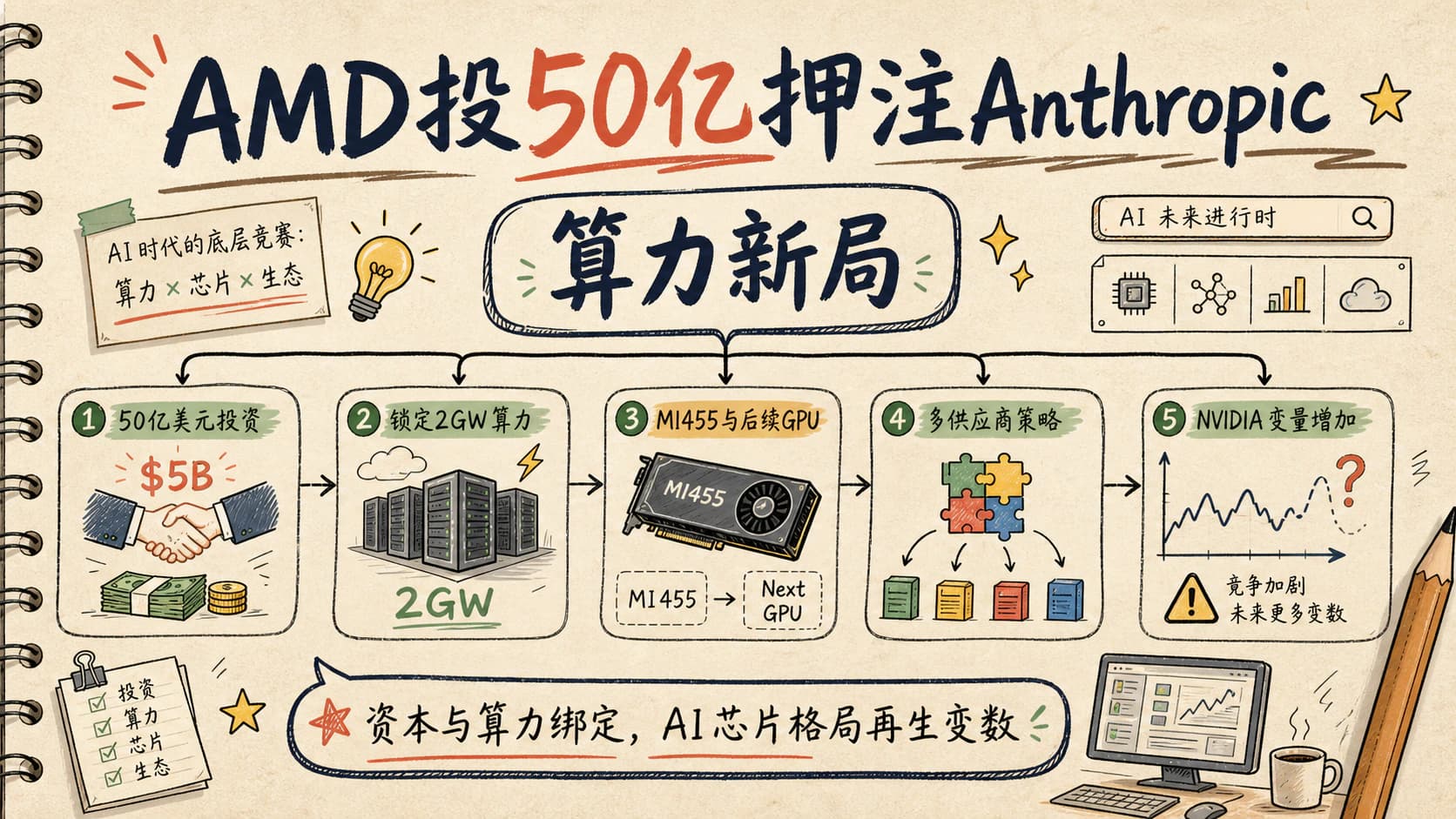 AMD投资Anthropic 50亿美元锁定2GW算力,AI芯片格局再添变数