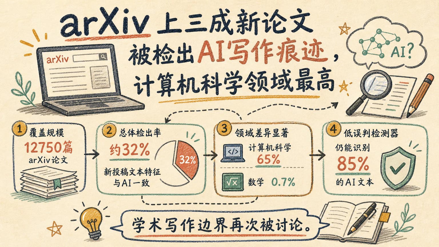 arXiv上三成新论文被检出AI写作痕迹,计算机科学领域最高