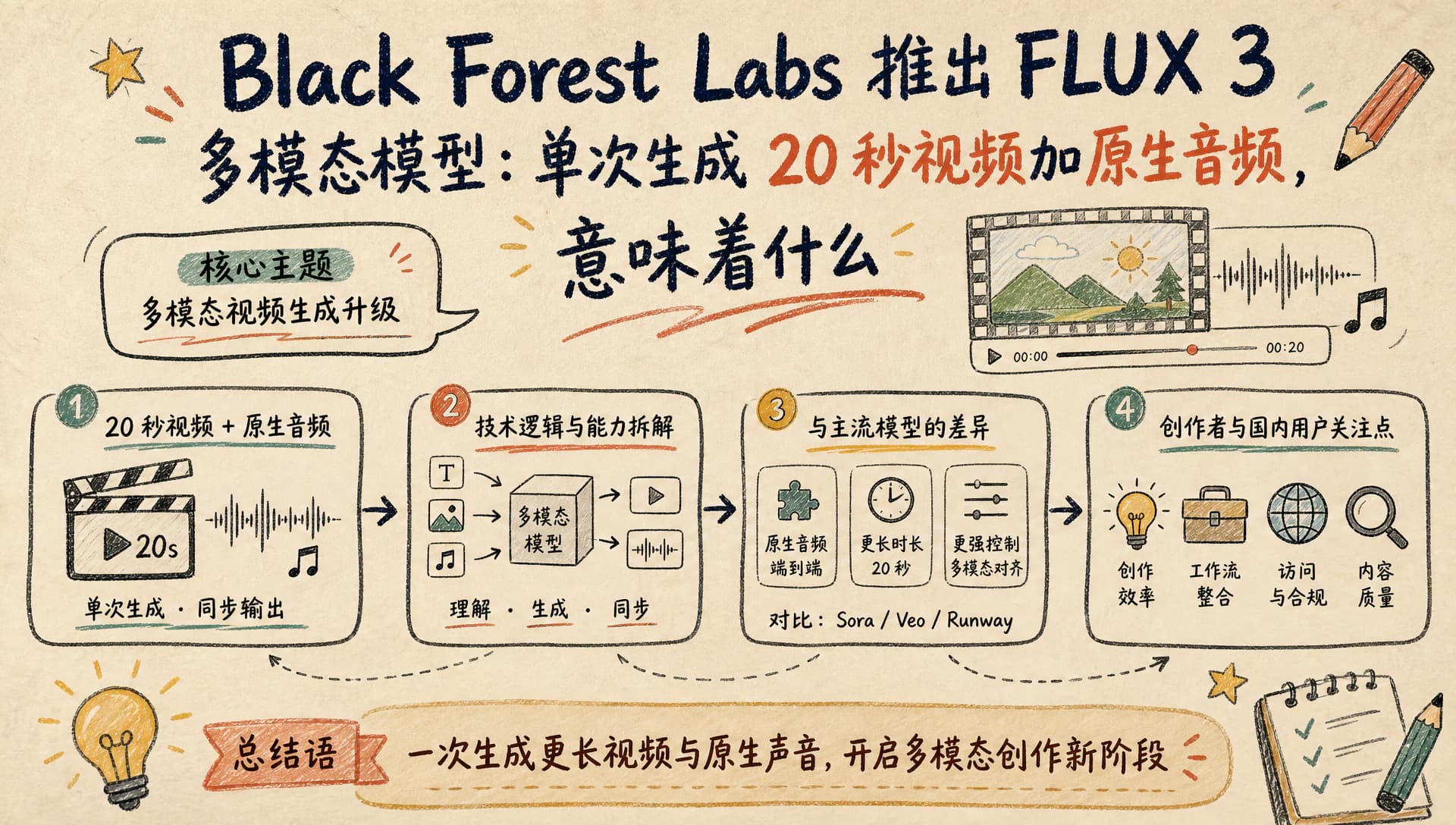 Black Forest Labs 推出 FLUX 3 多模态模型:单次生成 20 秒视频加原生音频,意味着什么