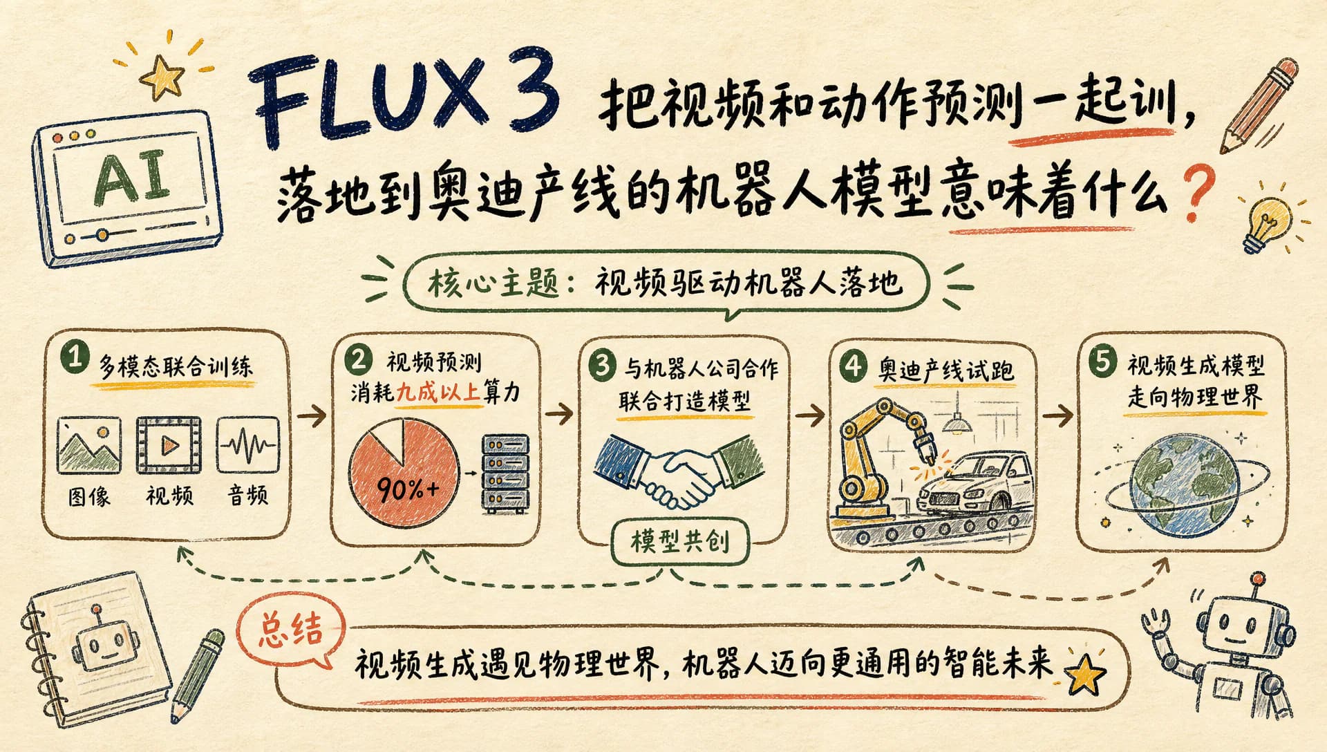 FLUX 3 把视频和动作预测一起训,落地到奥迪产线的机器人模型意味着什么