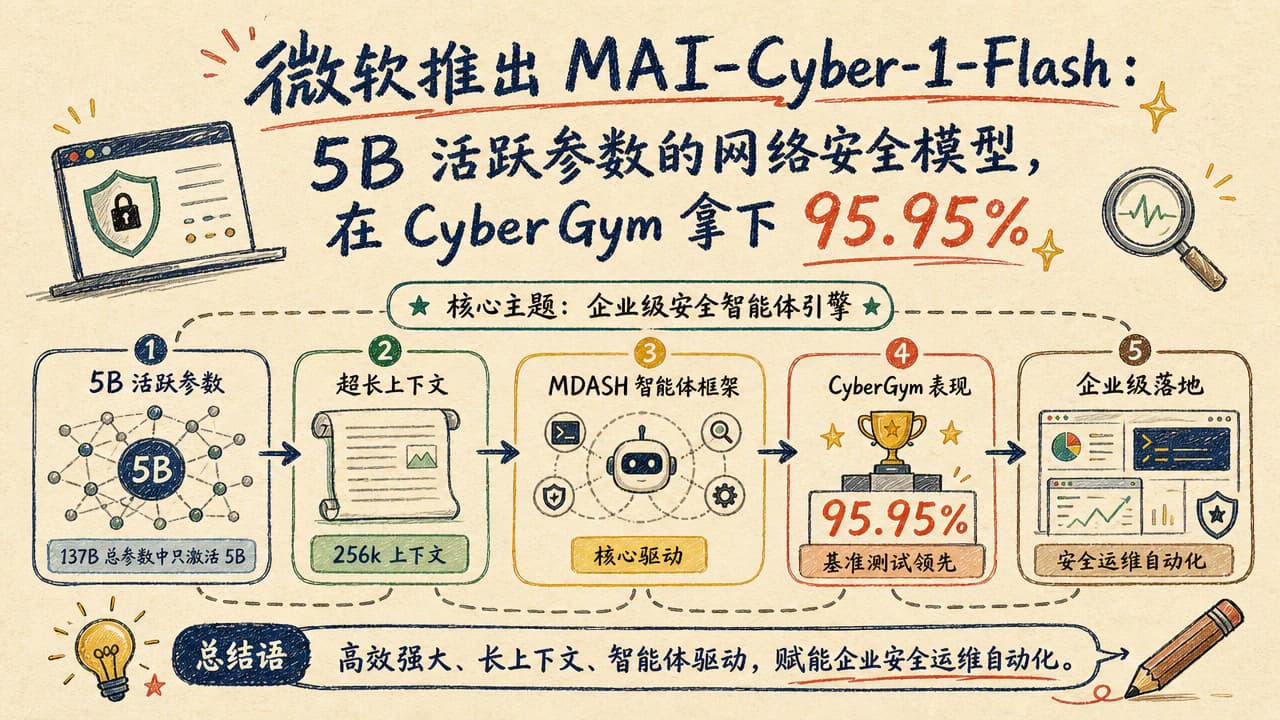 微软推出 MAI-Cyber-1-Flash:5B 活跃参数的网络安全模型,在 CyberGym 拿下 95.95%