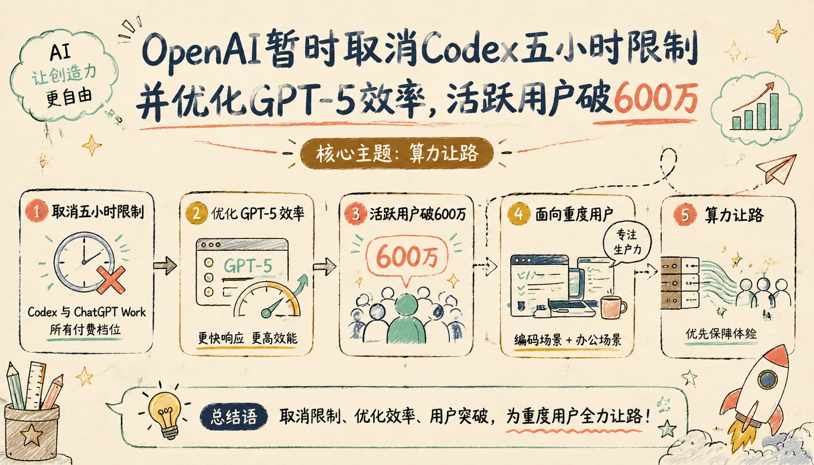 OpenAI暂时取消Codex五小时限制并优化GPT-5效率,活跃用户破600万
